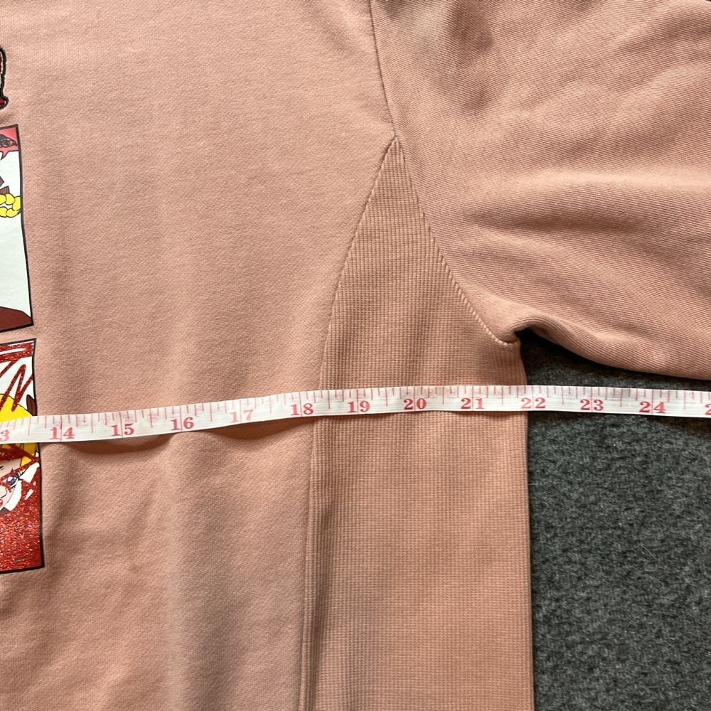 Pink and red crewneck sweatshirt with a unique anime style graphic in the front - Picture 4 of 6